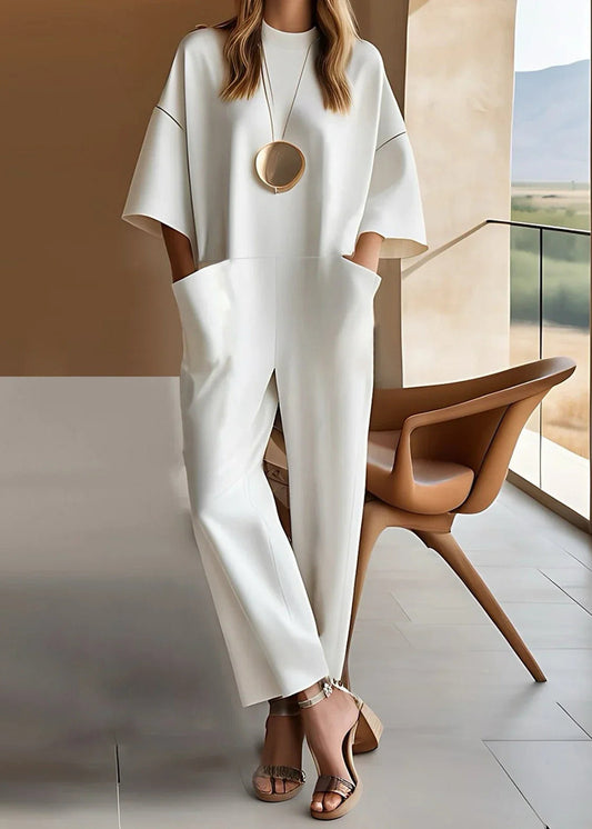 Peyton | Women's Short-Sleeved Wide-Leg Jumpsuit Crew Neck