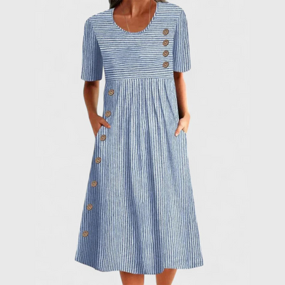 Eva | Striped Mid-Length Dress With Buttons