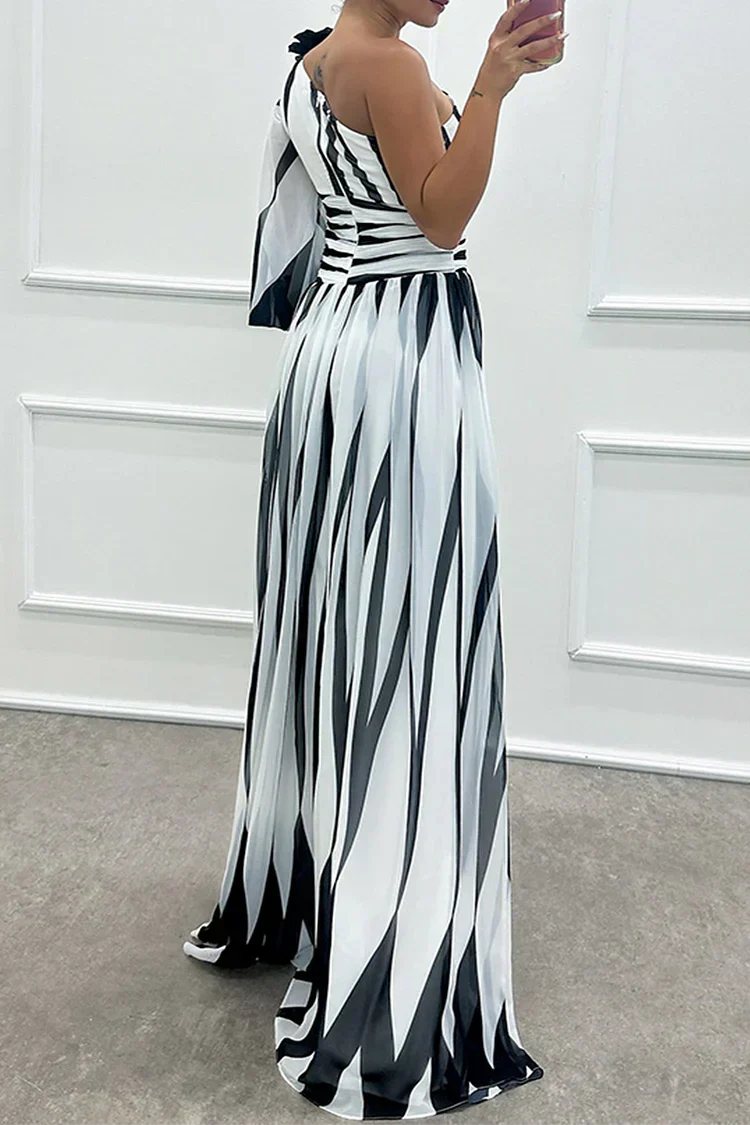 Eliana | Refined Striped One Shoulder Maxi Dress