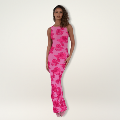 Allison | Refined Maxi Dress with Pink Floral Design