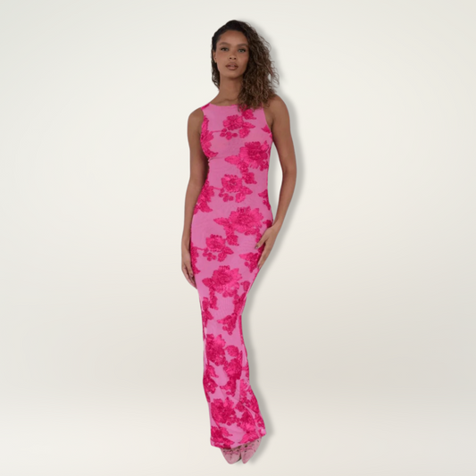 Allison | Refined Maxi Dress with Pink Floral Design
