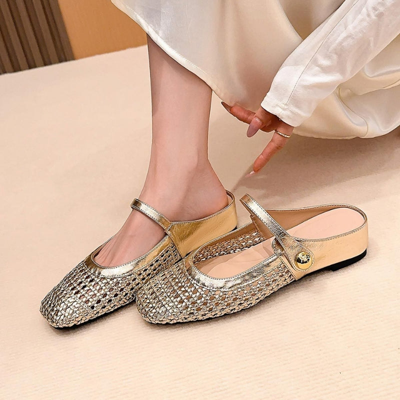 Crystal | Women's Mary Jane Mules Woven Flat Slip On Shoes