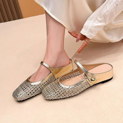 Crystal | Women's Mary Jane Mules Woven Flat Slip On Shoes