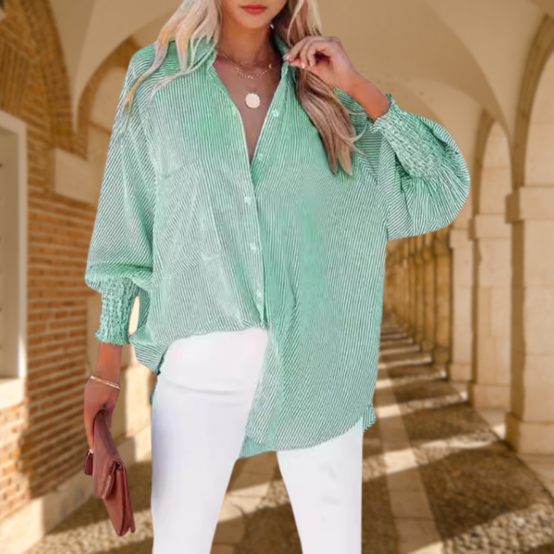 Simone | Women's Striped Oversized Button-Down Shirt Long Sleeve