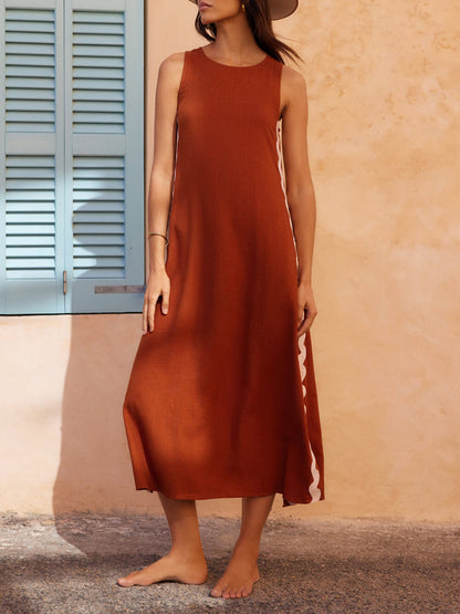 Gabriella | Women's No-Sleeve Mid-Length Dress with Wavy Contrast Side Trim