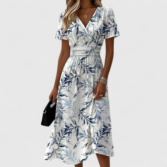 Aurora | Women's Floral Wrap Mid-Length Dress V-Neck Short-Sleeved