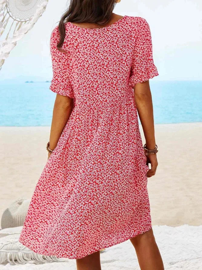 Penelope | Women's Ditsy Floral V-Neck Short-Sleeved Smock Dress