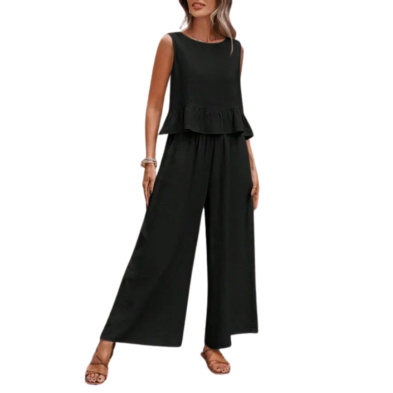 Hannah | Women's Two Piece Set Ruffle Tank Top Wide Leg Pants