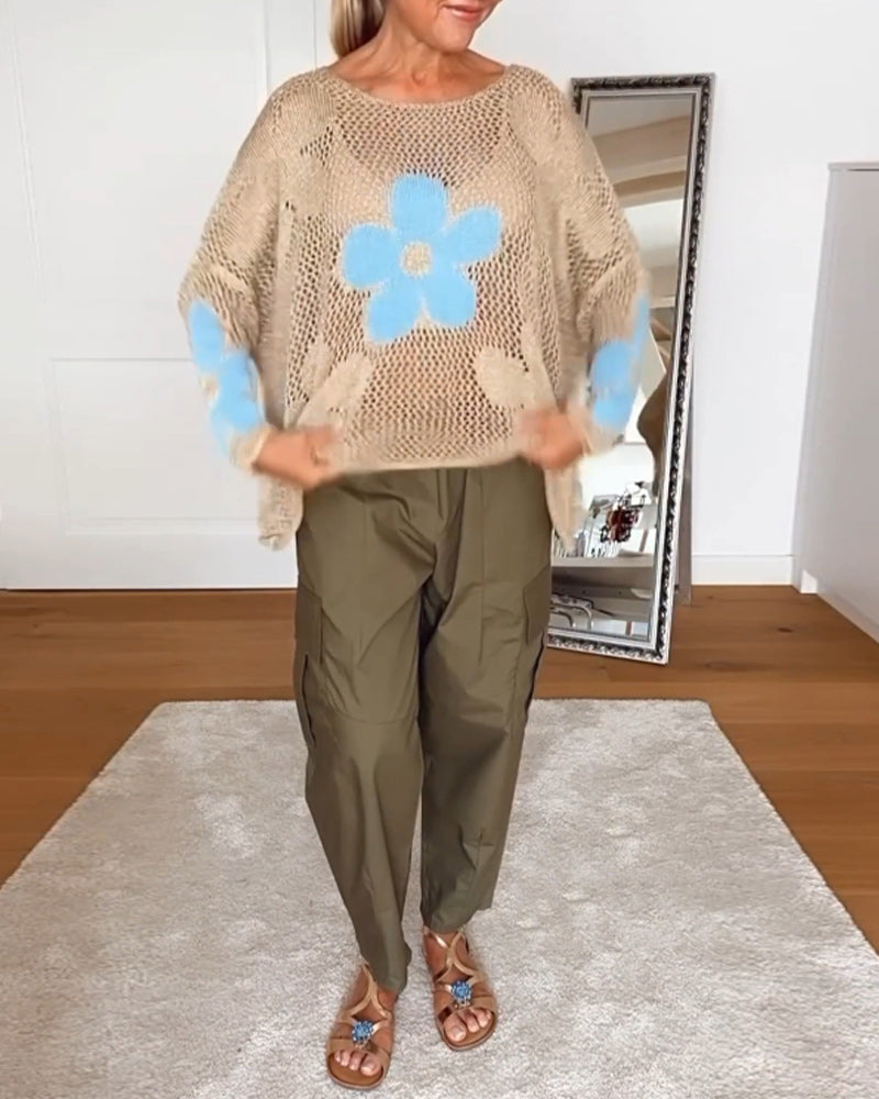 Laila | Women's Crochet Top Botanical Open Weave Long Sleeve