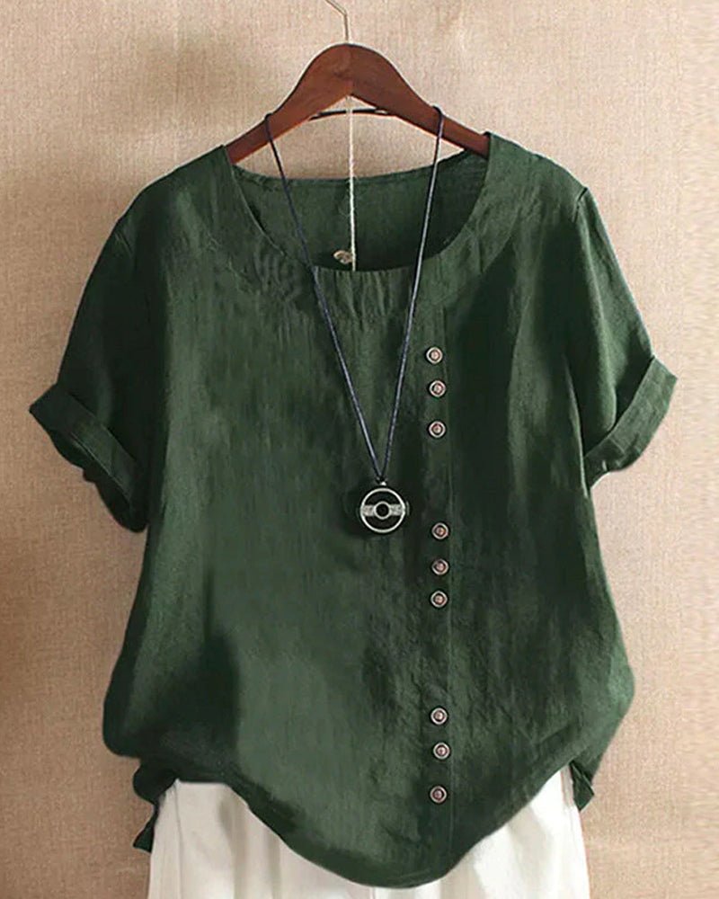 Alice | Women's Button Front Crew Neck Short Sleeve Relaxed Top