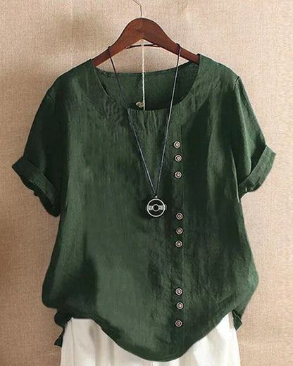 Alice | Women's Button Front Crew Neck Short Sleeve Relaxed Top