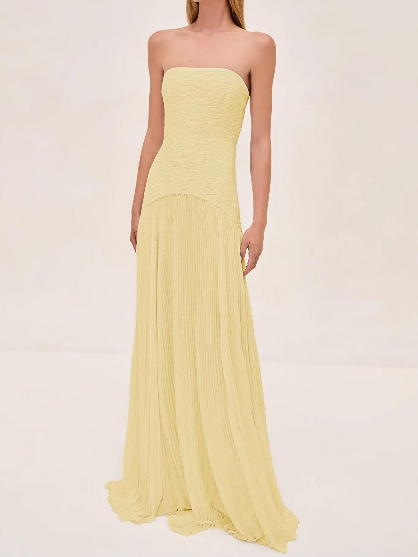 Cassidy | Women's Strapless Pleated Maxi Dress Occasion Evening Gown