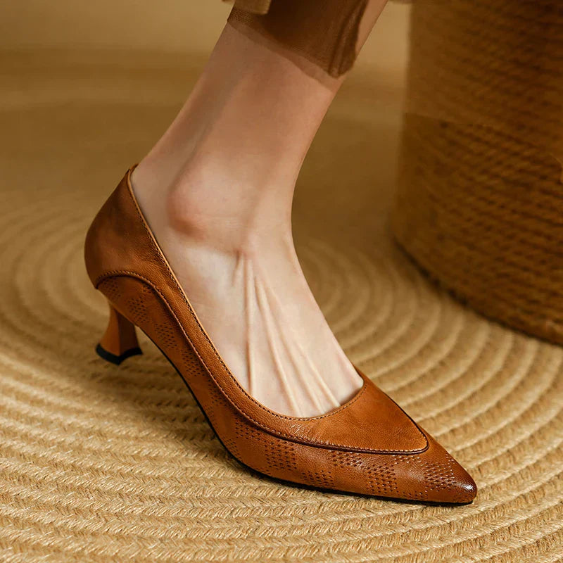 Eva | Women's Pointed Toe Kitten Heel Pumps Slip On Mid Heel
