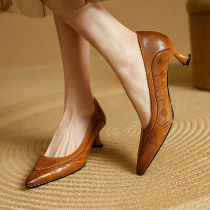 Eva | Women's Pointed Toe Kitten Heel Pumps Slip On Mid Heel