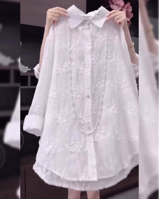 Anneliese™ | Floral Solid Color Shirt with Dropped Shoulders