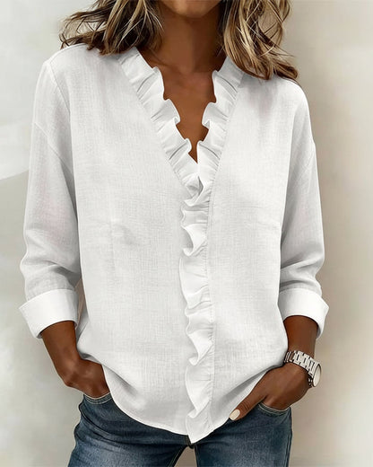 Julia | Women's Ruffle V-Neck Long Sleeve Blouse Spring Top