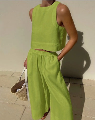 Molly | Women's Two Piece Set Crop Top Wide Leg Pants