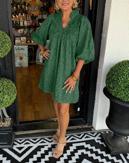 Arianna | Women's Puff Sleeve Short Dress V-Neck Smock Babydoll