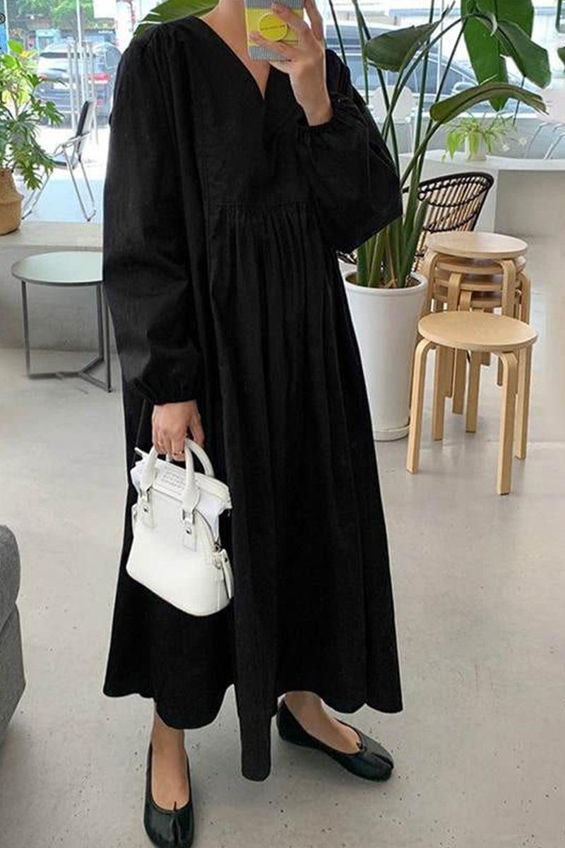 Athena | Women's V-Neck Smocked Waist Mid-Length Dress with Balloon Sleeves