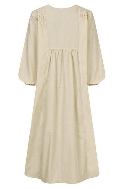Athena | Women's V-Neck Smocked Waist Mid-Length Dress with Balloon Sleeves