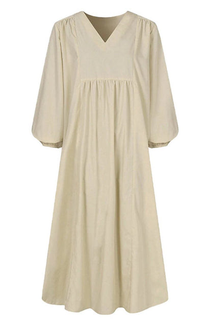 Athena | Women's V-Neck Smocked Waist Mid-Length Dress with Balloon Sleeves