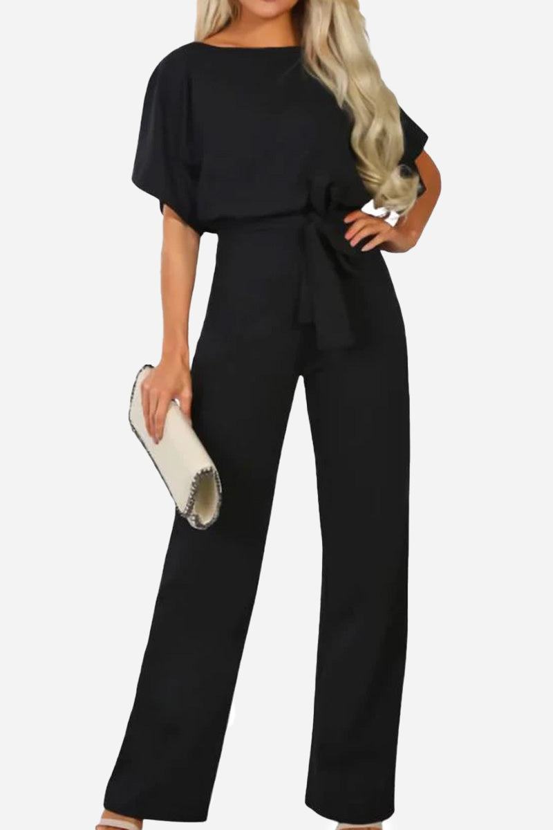 Alexandra | Women's Wide-Leg Belted Jumpsuit with Batwing Sleeves
