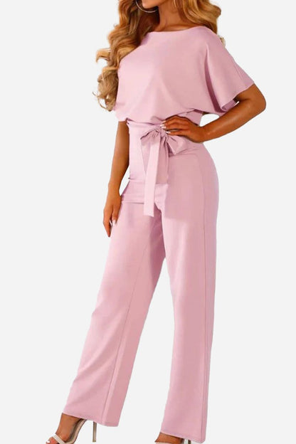 Alexandra | Women's Wide-Leg Belted Jumpsuit with Batwing Sleeves
