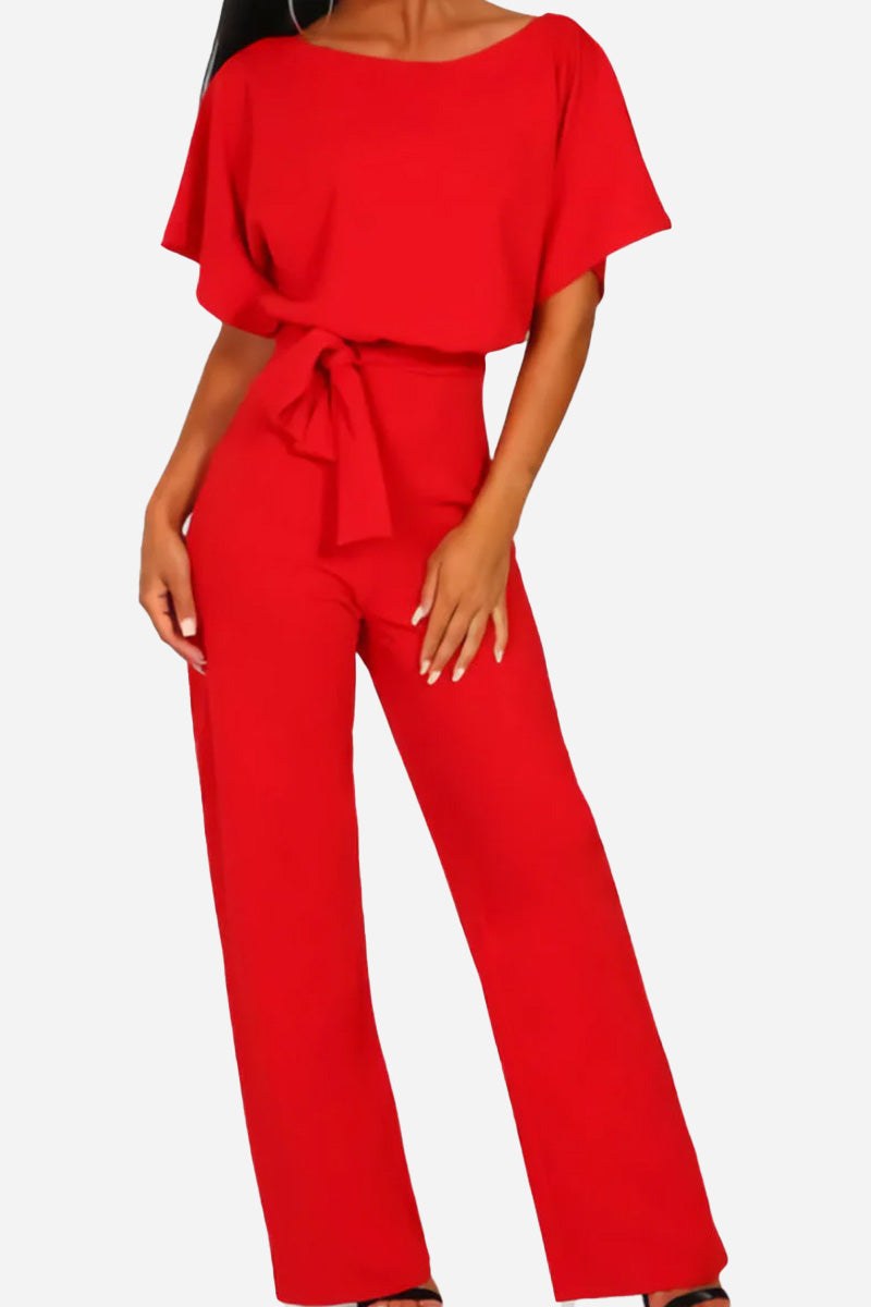Alexandra | Women's Wide-Leg Belted Jumpsuit with Batwing Sleeves