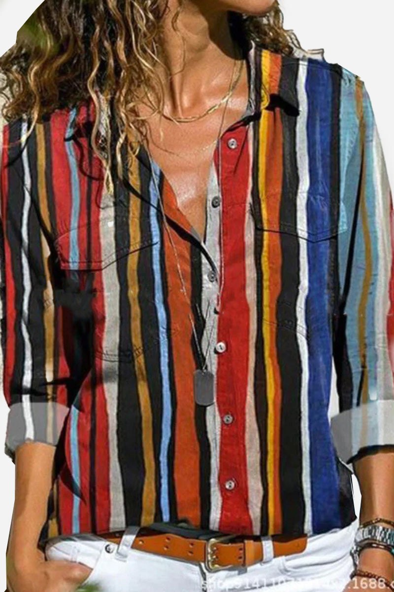 Camille | Women's Colorful Striped Button-Down Long Sleeve Shirt