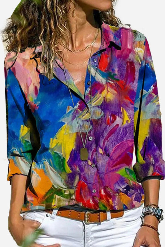 Camille | Women's Colorful Striped Button-Down Long Sleeve Shirt