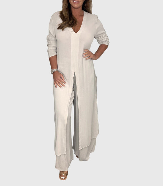 Nicole | Women's Duster Cardigan Two-Piece Set Wide Leg Pants