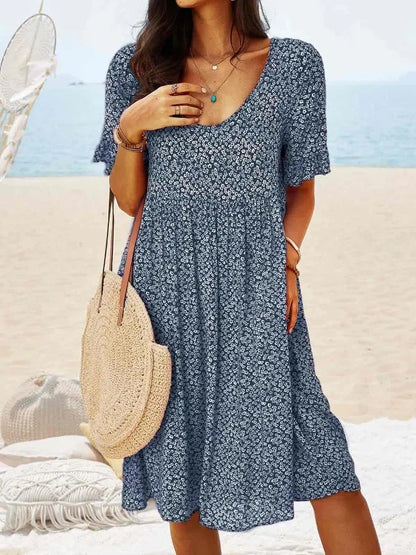 Penelope | Women's Ditsy Floral V-Neck Short-Sleeved Smock Dress