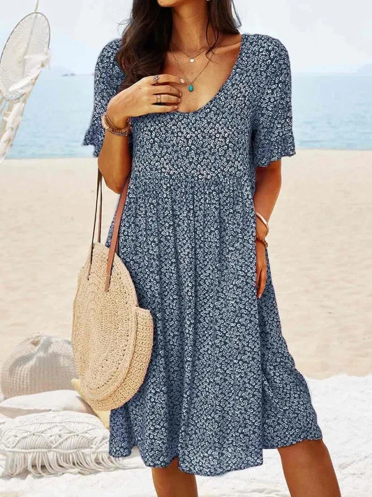 Penelope | Women's Ditsy Floral V-Neck Short-Sleeved Smock Dress