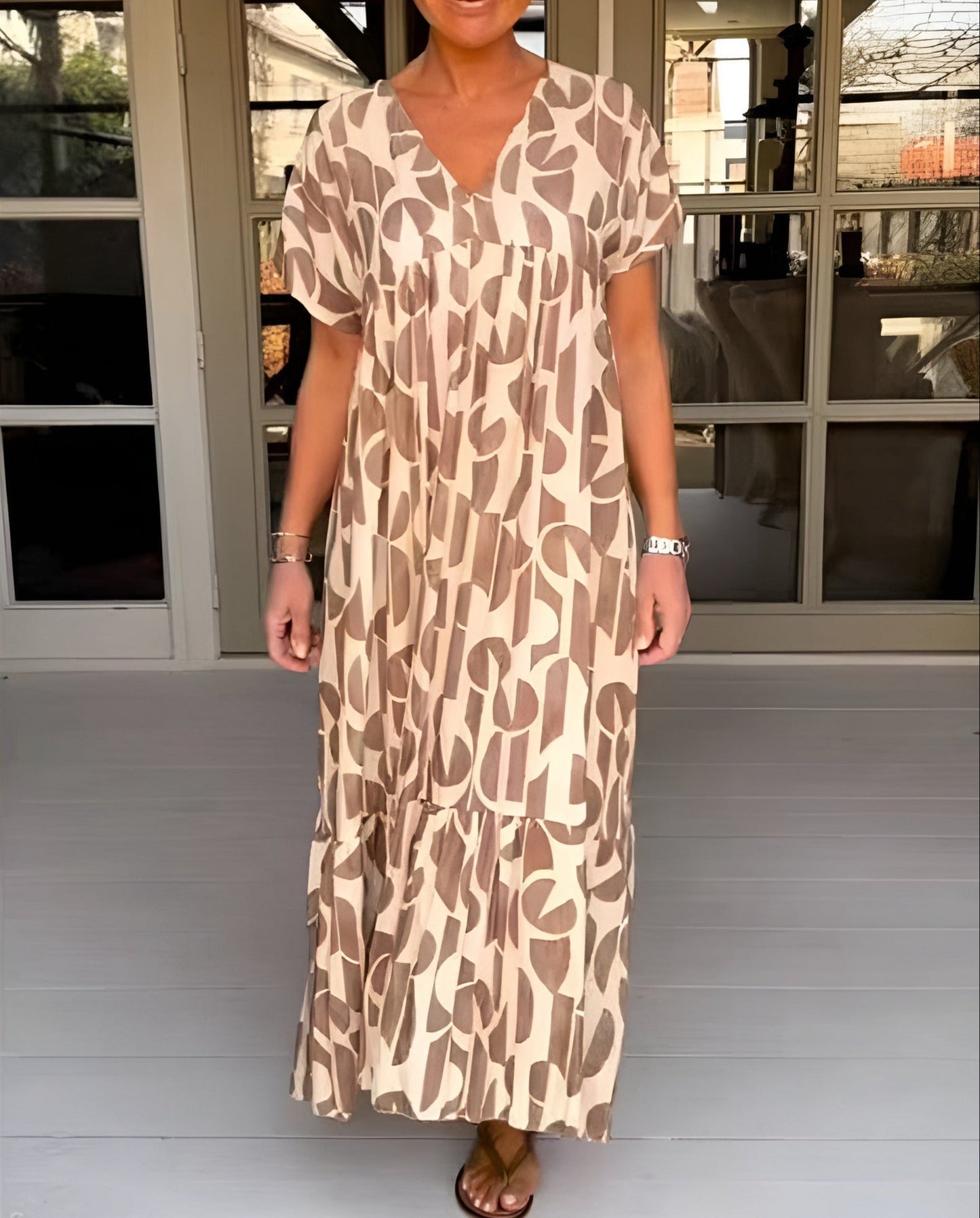 Audrey | Women's V Neck Flowy Draped Mid-Length Dress Evening