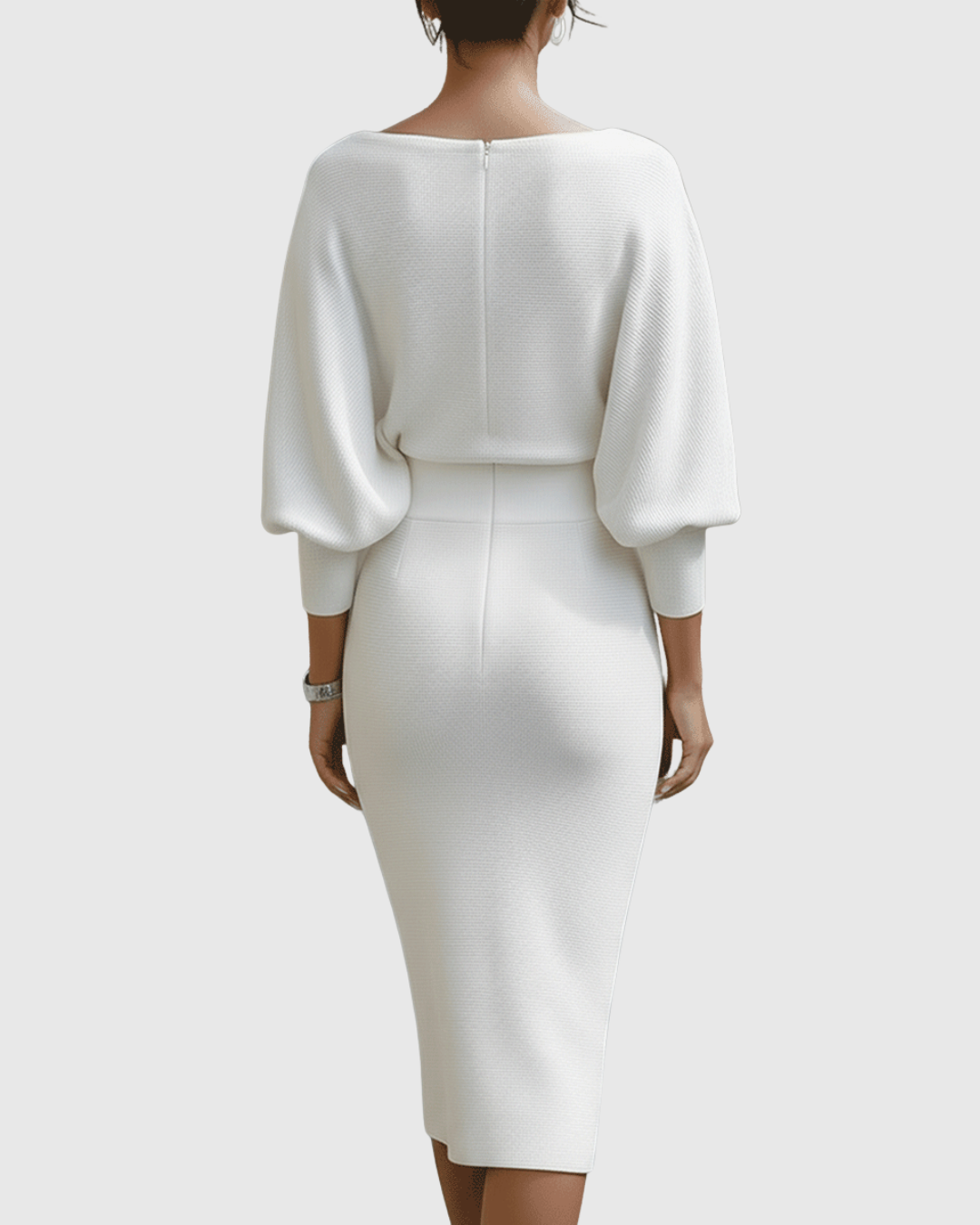 Taylor | Women's Cowl Neck Batwing Sleeve Ribbed Mid-Length Dress