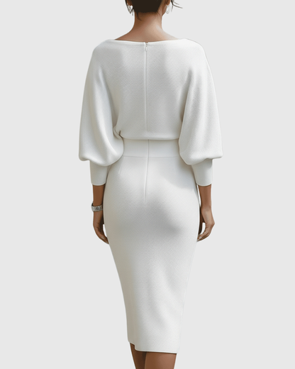 Taylor | Women's Cowl Neck Batwing Sleeve Ribbed Mid-Length Dress