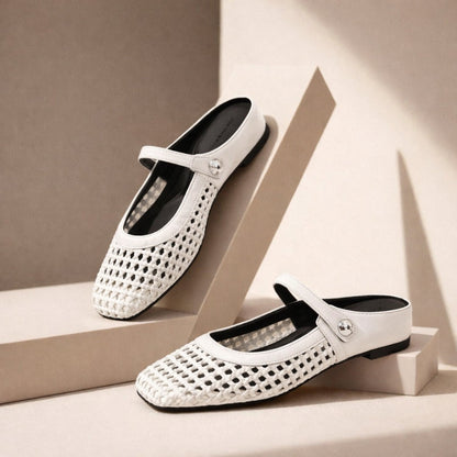 Crystal | Women's Mary Jane Mules Woven Flat Slip On Shoes
