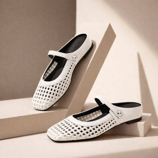 Crystal | Women's Mary Jane Mules Woven Flat Slip On Shoes