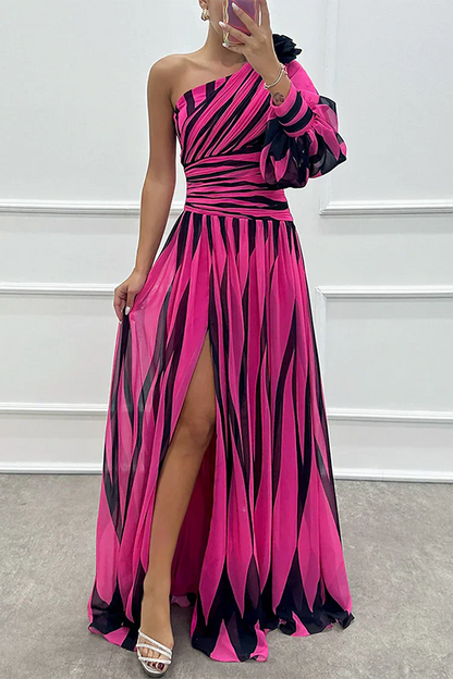 Eliana | Refined Striped One Shoulder Maxi Dress