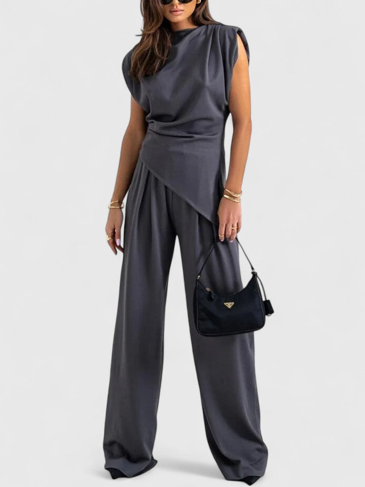 Bella | Women's Draped Two-Piece Set Wide Leg Pants Occasion Outfit