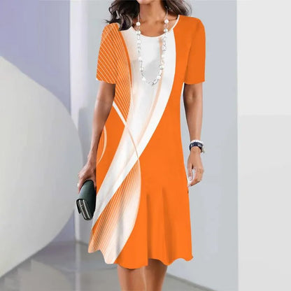 Vivian | Women's Print Mid-Length Dress Short-Sleeved A-Line Everyday