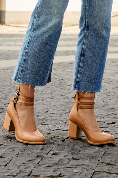 Sharon | Smooth Sandals with Ankle Strap and Thick Heel