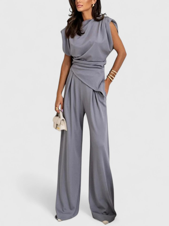 Bella | Women's Draped Two-Piece Set Wide Leg Pants Occasion Outfit