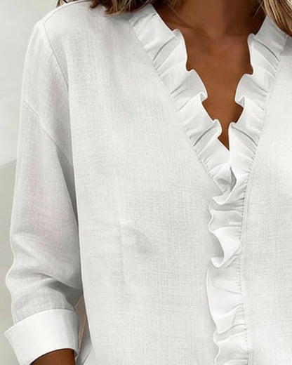 Julia | Women's Ruffle V-Neck Long Sleeve Blouse Spring Top