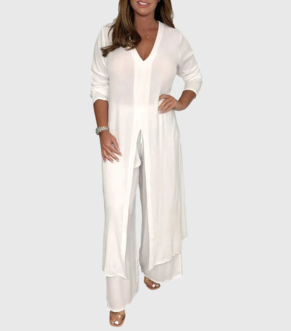 Nicole | Women's Duster Cardigan Two-Piece Set Wide Leg Pants