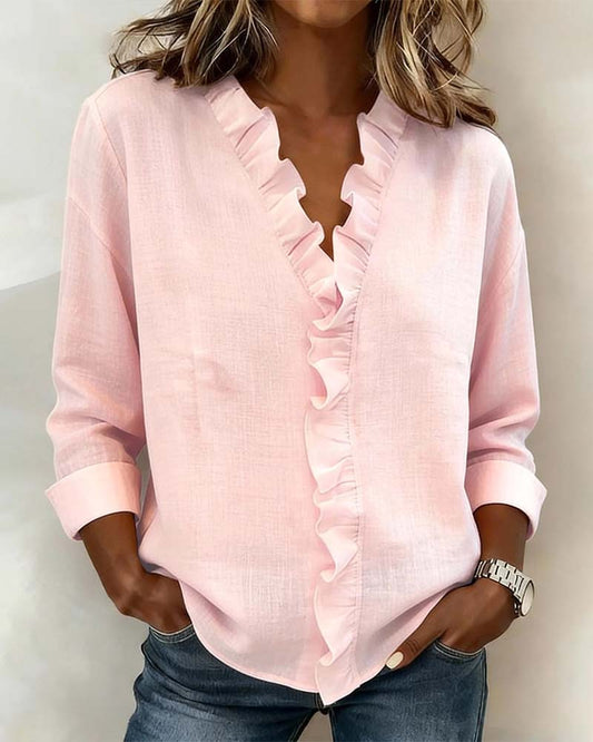 Julia | Women's Ruffle V-Neck Long Sleeve Blouse Spring Top