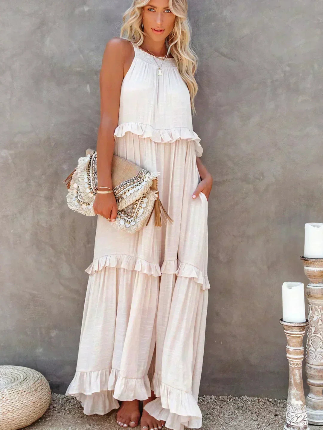 Serenity | Refined No-Sleeve Dress with Ruffles