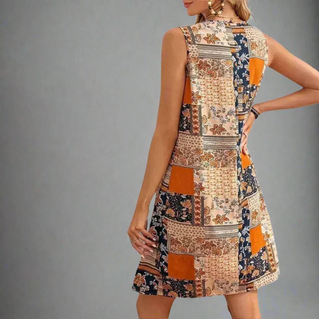 Serenity | Women's Bohemian Patchwork Print No-Sleeve Short Dress