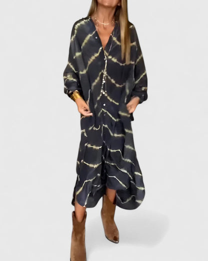Jade | Women's Tie-Dye Print Button-Through Midi Button-Up Dress