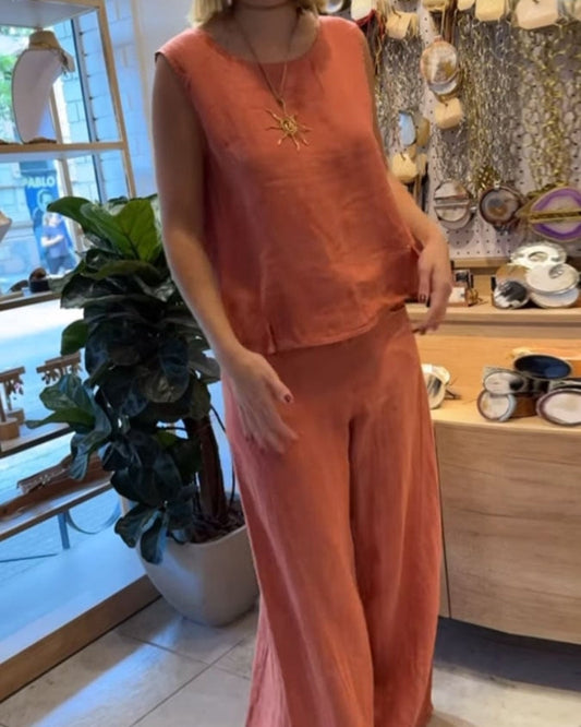 Gloria | Women's 2 Piece Set Sleeveless Top Wide Leg Pants